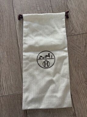 Authentic Hermès Beige Drawstring Dust Bag with Brown Trim